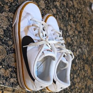 Nike Court Legacy White and Black Sneakers with Tan Accents